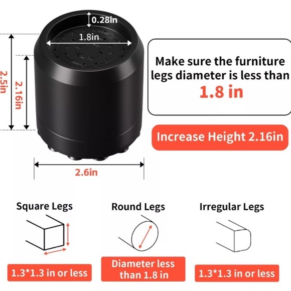 12 Bed Furniture Risers BLK 2.5”High Round W/Suction Non-Slip Noise Cancel NIB - Picture 6 of 13